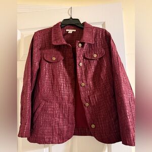 Christopher & Banks Women’s Soft shell Burgundy Crinkled Faux Croc Jacket
